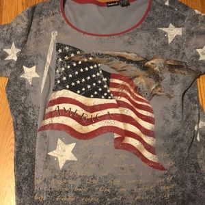 Patriotic scoop neck shirt with cap sleeves